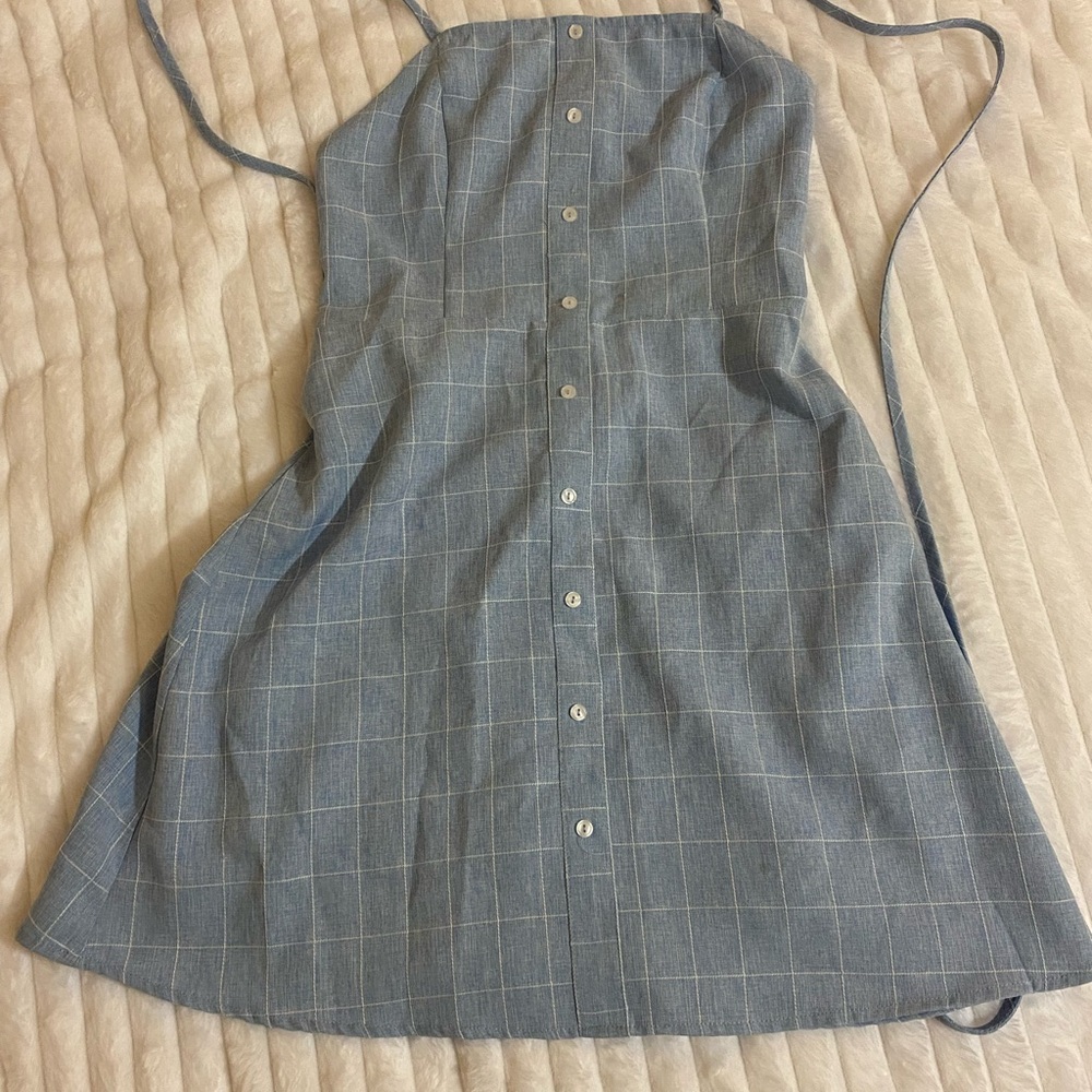 💙 Vintage Forever 21 Light Blue Plaid Back Lace Up Mini Dress